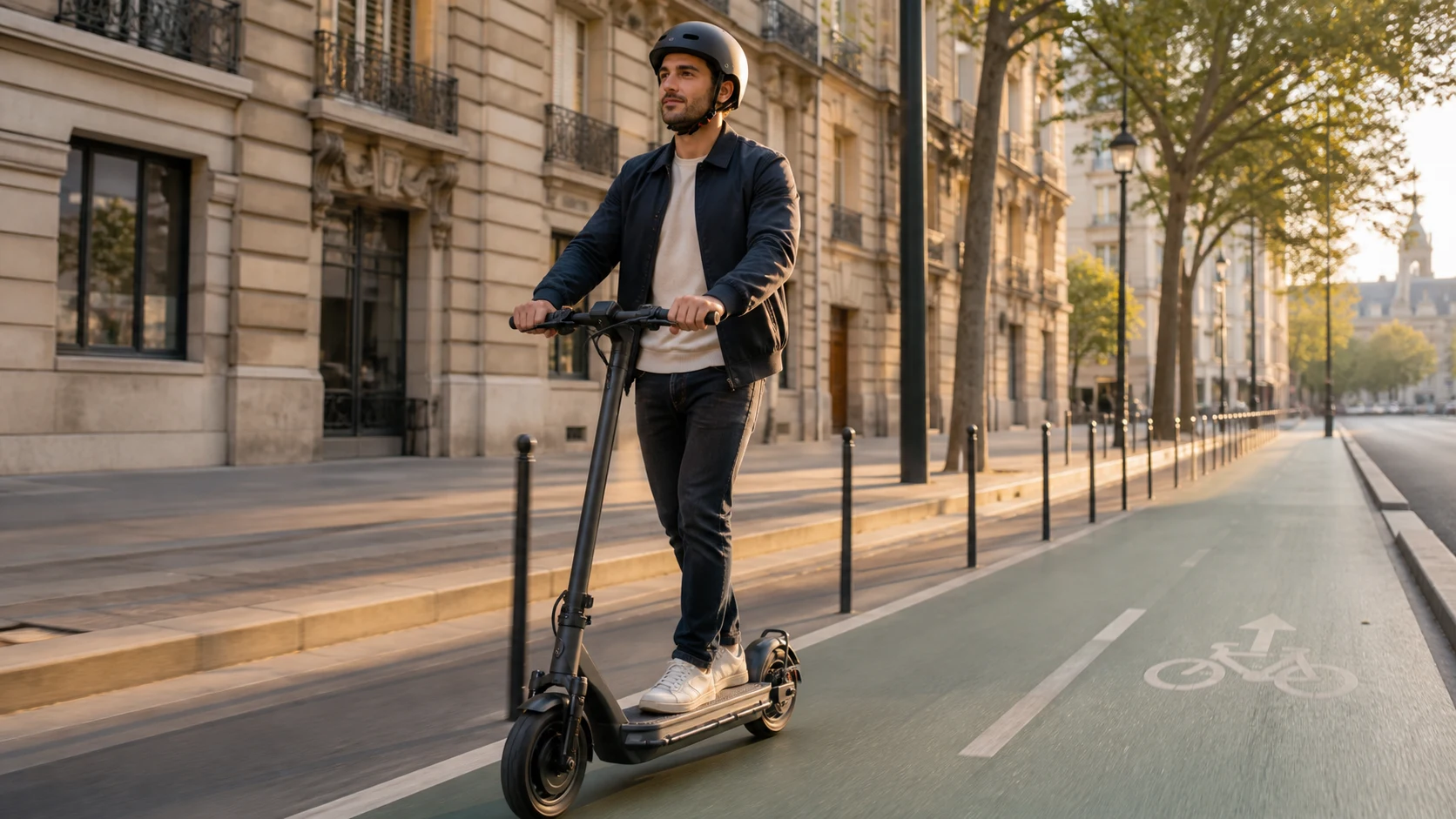 Illustration éditoriale d’une trottinette générique en ville.