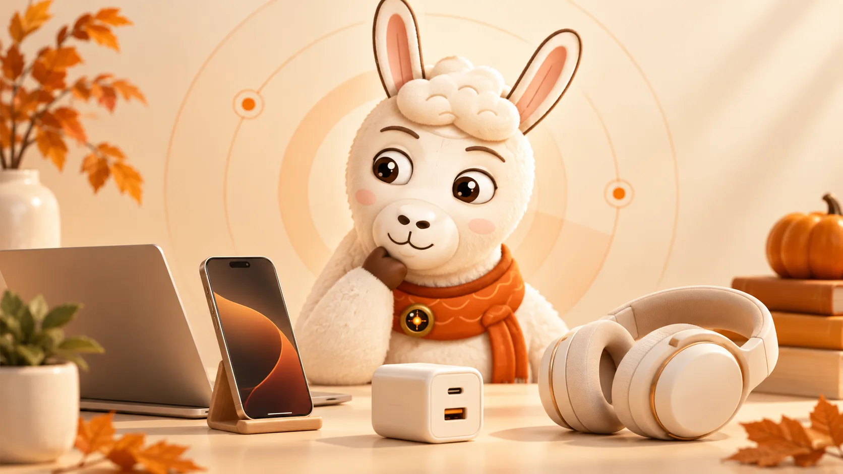 Le lama LamaRadar examine un téléphone, un casque et un chargeur génériques sur une table.